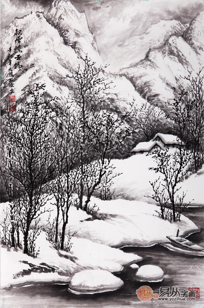 擅长青绿和雪景山水画的吴大恺,在这幅作品中集中表现,作品点画严谨