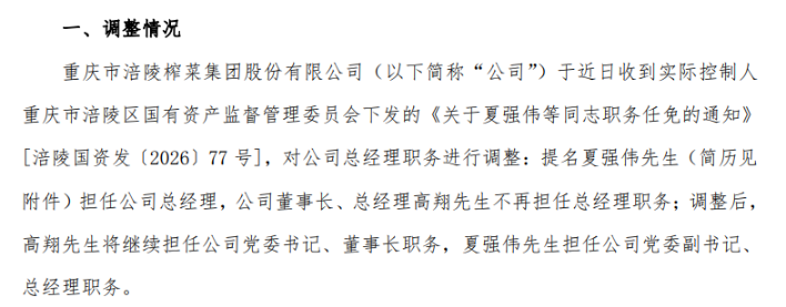 涪陵榨菜不足五月两换帅:主业承压,跨界受阻,新掌门如何破局?(图1) 涪陵榨菜不足五月两换帅:主业承压,跨界受阻,新掌门如何破局?(图1)