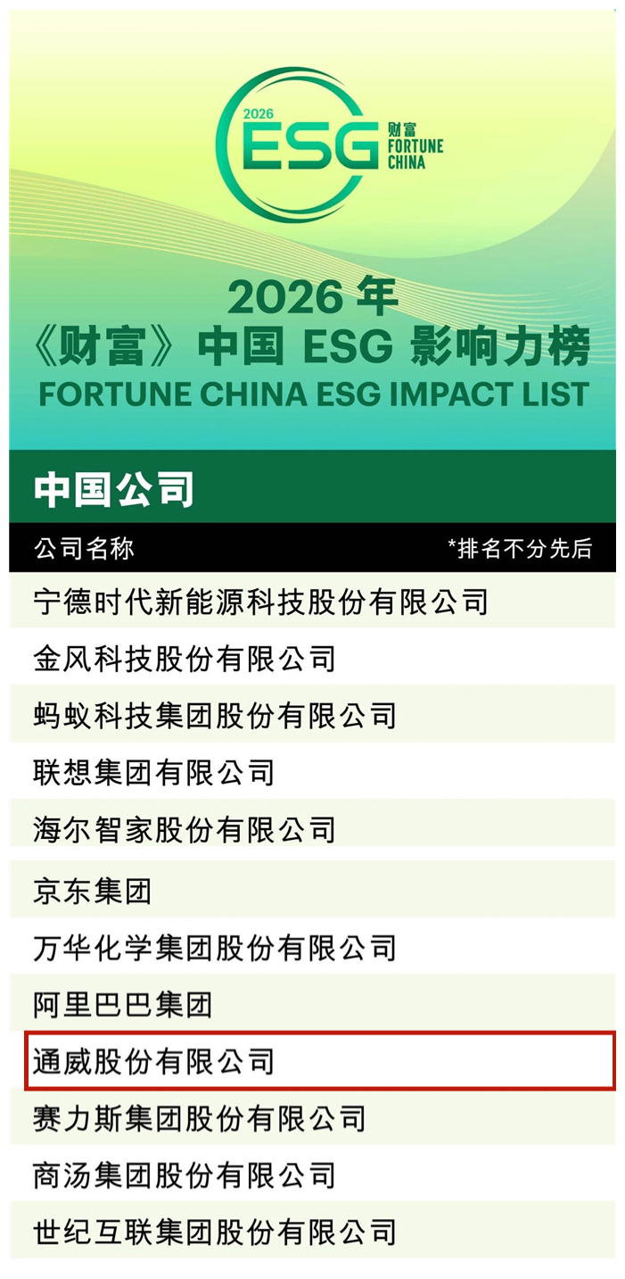 连续四年荣登《财富》中国ESG影响力榜,通威以长期主义书写可持续发展韧性(图1) 连续四年荣登《财富》中国ESG影响力榜,通威以长期主义书写可持续发展韧性(图1)