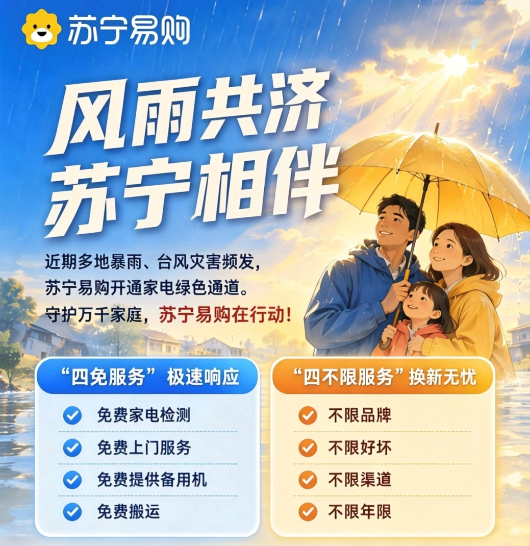 升级暴雨应急服务,苏宁易购推出家电“四免、四不限”保障(图2) 升级暴雨应急服务,苏宁易购推出家电“四免、四不限”保障(图2)