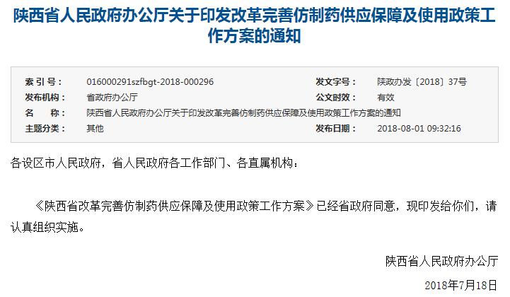 陕西:鼓励企业积极申请研发仿制药